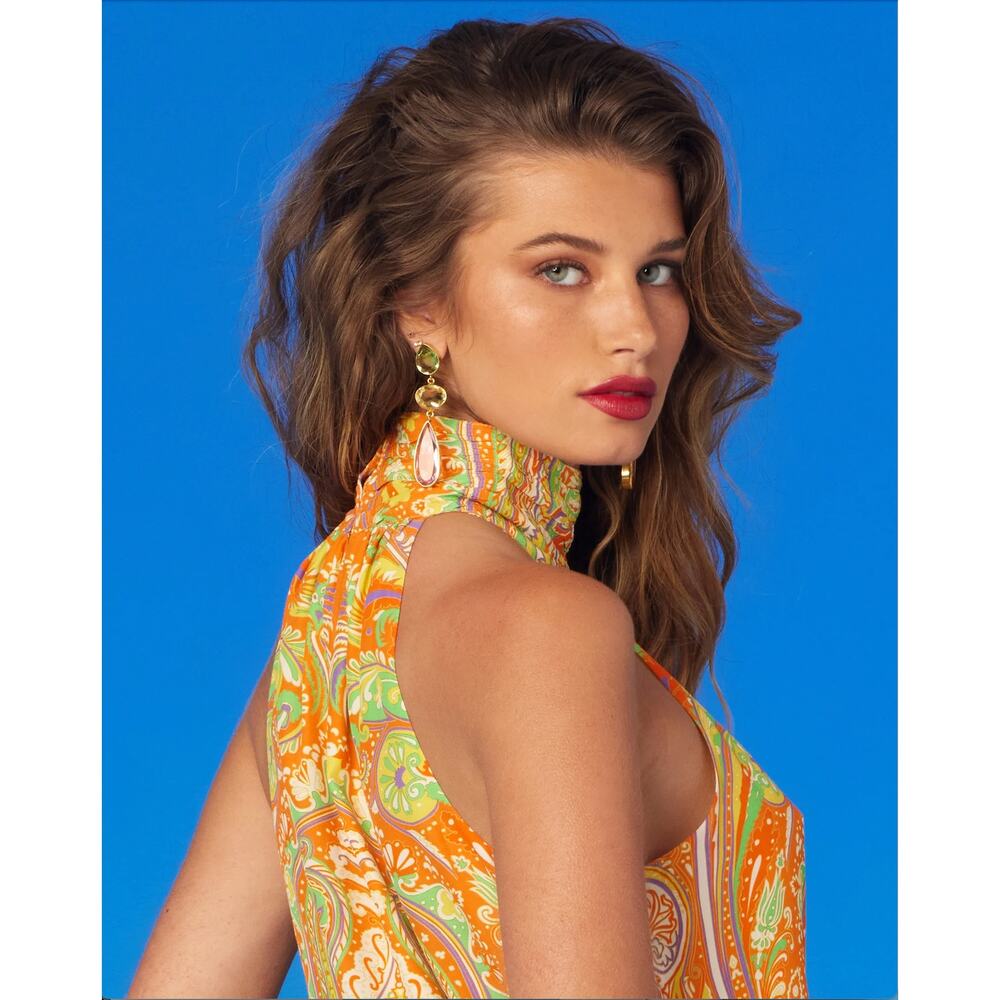 NicoBlu Alexis Halter Top in silk-like Orange Paisley Size Small